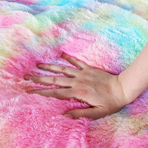 Sleepwish Cute Fuzzy Unicorn Blanket Girls Thick Fleece Blanket Rainbow