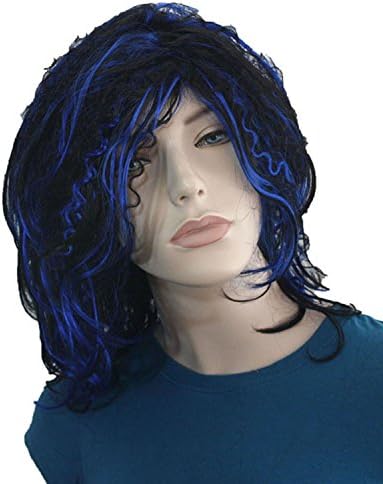 16in. Off black, Blue straight waves Synthetic Hair Replacement Wig