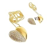 Leegoal Gold and White 8GB Classical Diamond Crystal Heart Shape USB Flash Drive with Necklace