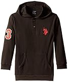 U.S. Polo Assn. Big Boys' Thermal Placket Hoodie, Black, 10/12