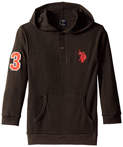 U.S. Polo Assn. Big Boys' Thermal Placket Hoodie, Black, 10/12