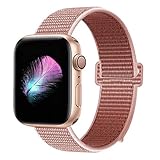 HILIMNY Compatible for Apple Watch Band 42mm, New Nylon Sport Loop, Adjustable Closure Wrist Strap, Replacement Band Compatible for iwatch Series 4 3 2 1(42mm, Rose Pink)