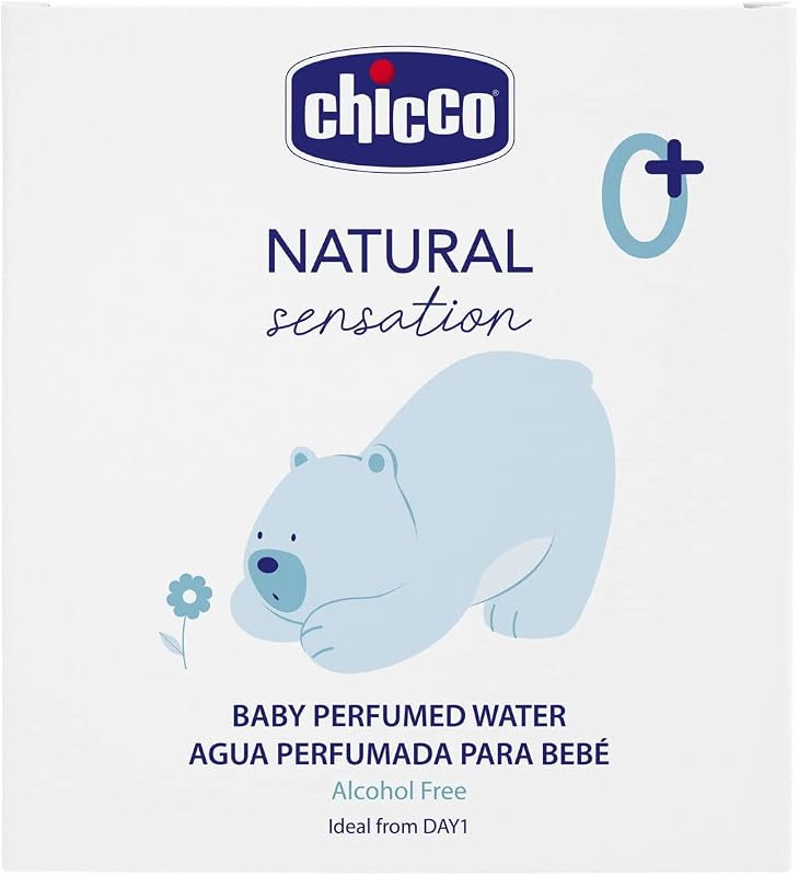 Chicco água perfumada sensação natural, fragrância fresca e delicada, colônia sem álcool para bebês e recém-nascidos, recipiente de vidro, 100 ml