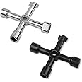 Triangle Multi-functional Sillcock Key 4 Way Square Wrench Water Utility Key Steel Sillcock Wrench Tool for Electric Water Gas Meter Box Cupboard Cabinet Opening Spigots Faucet Valve 2 Paack Cross Key