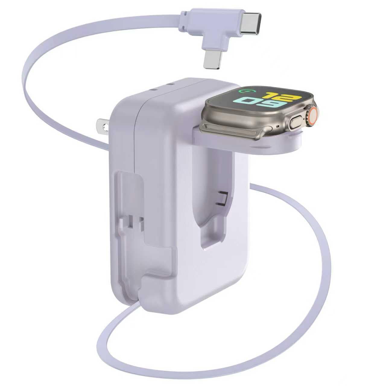3 in 1 Retractable Wall Charger for Apple Watch,36W Fast Charging Block with 31 Inch Cables,Multi-Device Travel Charger for iPhone 17/16/15/14/13/12, iWatch & AirPods-Purple