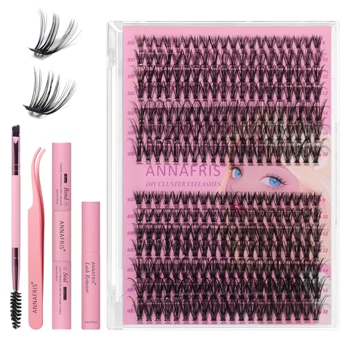 ANNAFRIS False Eyelashes 30D+40D Eyelashes Hair to Hair D Curl 8-18mm Cluster Lashes Natural DIY Eyelashes(30D+40D)