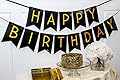 Black Happy Birthday Bunting Banner with Shimmering Gold Letters - Birthday Decorations - 21st - 30th - 40th - 50th Birthday Party Supplies