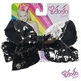 JoJo Siwa Signature Collection Hair Bow with Two-Way Sequins - Black/Silver - Sticker Patch Set Included