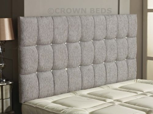 CROWNBEDSUK Omega diamante chenille headboard in 2ft6,3tf,4ft,4ft6,5ft,6ft (6FT SUPER KINGSIZE, Light Grey)
