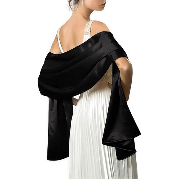 wonderfulstore Satin Bridal Bridesmaid Wedding/Prom Shawl/Stole/Wrap/Bolero/Pashminas/Cover  Up (Black)
