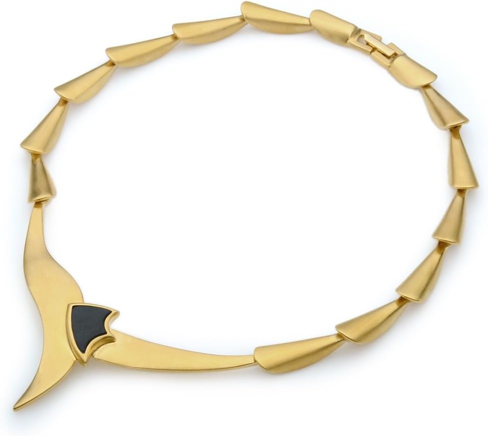 Statement Tribe Rhodium Plated Dragon Scale Necklace With Black Detail NWT