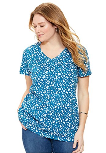 Women's Plus Size Perfect Printed V-Neck Top Exotic Peacock Empty Floral,2X