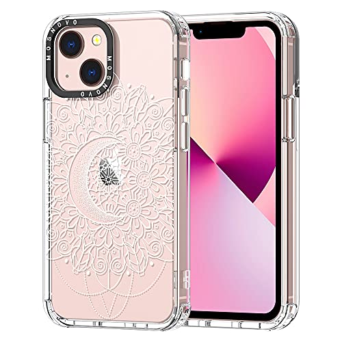 MOSNOVO for iPhone 13 Mini Case, [Buffertech 6.6 ft Drop Impact] [Anti Peel Off] Clear Shockproof TPU Protective Bumper Phone Cases Cover with Moon Henna Design for iPhone 13 Mini