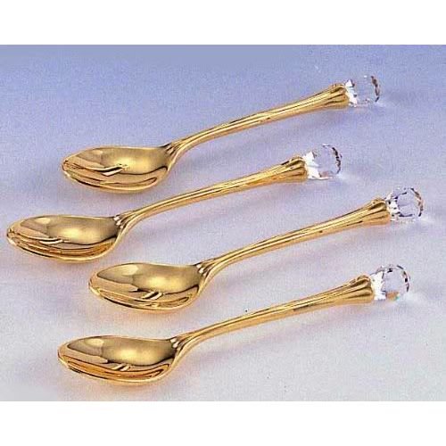 Elegance Silver 8758G Gold Plated Spoon with Crystal (Pack of 4)