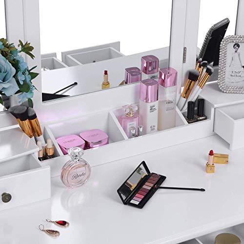 BEWISHOME Vanity Set Makeup Dressing Table and Cushioned Stool, Large