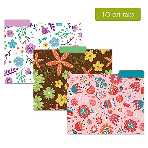 File Folders Letter Size 12 Pack Stationary Decorative File Folders in Bright Colors & Flora