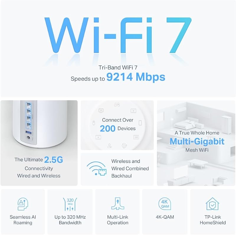 Deco BE65 (1-Pack) - Sistema WiFi 7 Mesh, BE9300 Tribanda, MLO