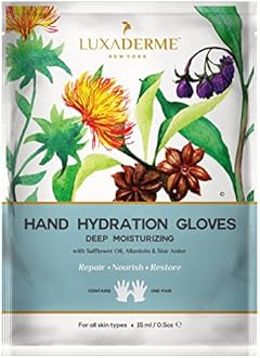 Luxaderme Moisturizing Gloves for Dry Hands - 15ml Safflower & Shea Butter Hydrating Hand Mask - Rejuvenate Dull & Cracked Skin - Skincare Gift Set (Pack Of 1)