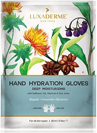 Luxaderme Moisturizing Gloves for Dry Hands - 15ml Safflower & Shea Butter Hydrating Hand Mask - Rejuvenate Dull & Cracked Skin - Skincare Gift Set (Pack Of 1)