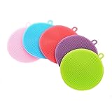 Silicone Dish Sponge Washing Brush Scrubber 5 Pack Household Cleaning Sponges, Antibacterial Mildew-Free Brushes