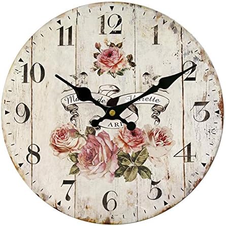 Wall Clock Retro European Style 12"/ 14" / 16"/ 20" Vintage Silent MDF Wooden for Home Living Room Office Decoration (20inch)