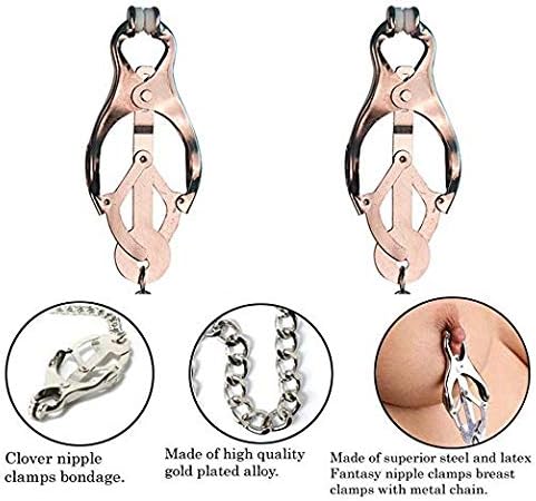 Siminey Ladies Metal Stainless Steel Jewelry Style Body Chain Adjustable Clamps with 2 Heads Non Piercings Women Nipplē Chain Clips for Girl