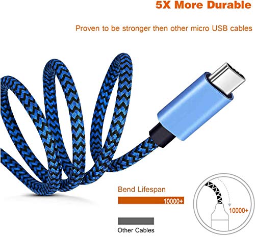 Type C Charger Cable 2Pack 10FT Extra Long Fast Charging,Nylon,Charge Cord for Samsung Galaxy Fold Note 10 9 8 S10e S10 S9 S8 Plus A10e A50 A20 LG Stylo 5 4 V50 V40 G8 G7 G6 Thinq Q7 Moto Z3 G7 Blue