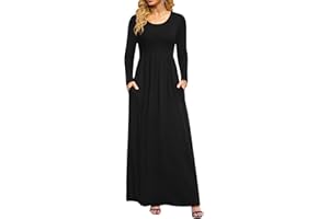 DB MOON Women Casual Long Sleeve Maxi Dresses Empire Waist Long Dress with Pockets