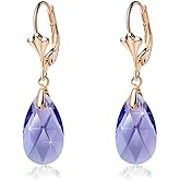 Austrian Crystal Teardrop Leverback Dangle Earrings for Women Fashion 14K Gold Plated Hypoallergenic Jewelry