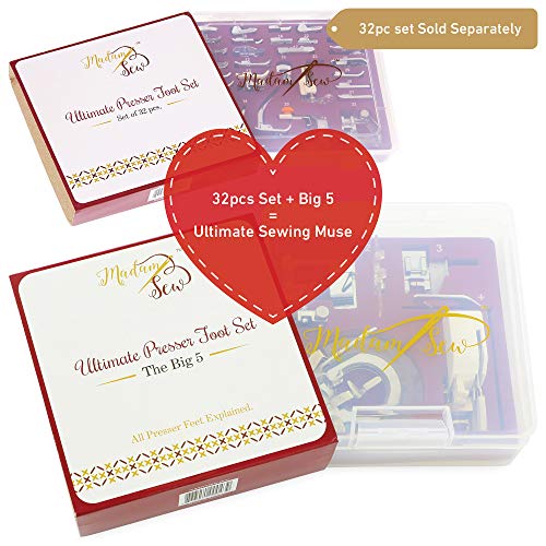 Madam Sew Big 5 Presser Foot Set - 5 Specialized Presser Feet in Deluxe Numbered Storage Case with Printed Booklet, Tutorial DVD and Bonus Low Shank Snap-On Adapter - Thumbnail 6