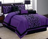8 Piece Luxury Black and Purple Comforter Set Donna Bed in a Bag New Queen