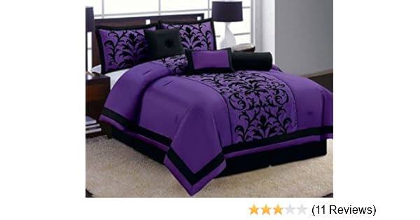 Amazon Com 8 Piece Luxury Black And Purple Comforter Set Donna