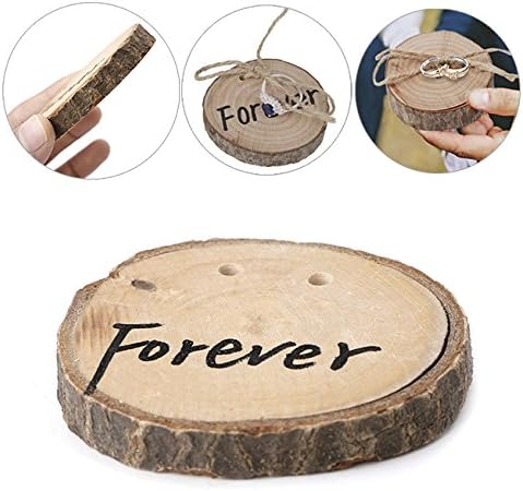 UKnows Wood Wedding Ring Bearer Pillow Rustic Wedding Holder Cushion Forever With Rope