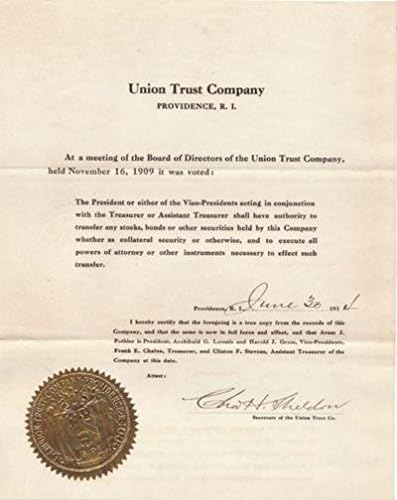 Original 1914 Signed Union Trust Co. Board of Directors Letter , Providence Rhode Island Paperback – 1914