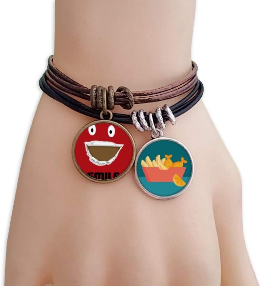 offbb Happy Red Emotion Smile Wide Bracelet Rope Chips Wristband