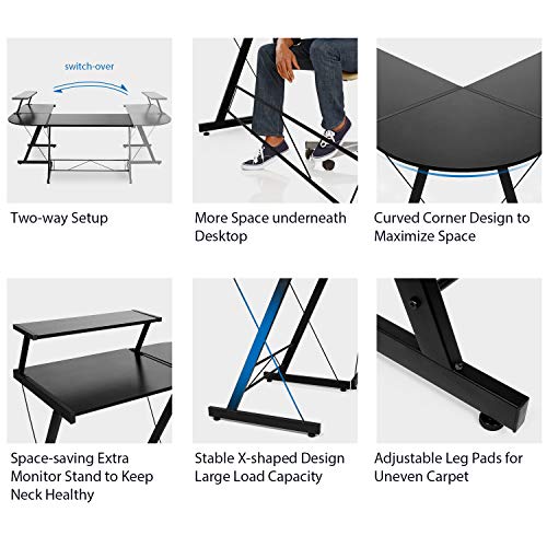 SIMBR LShaped Desk 58.4” Computer Desk, Corner Gaming Desk with Shelf