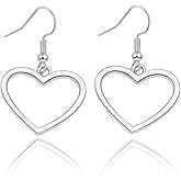 IRCOMULTI Minimalist Hollow Heart Earrings for Women Silver Dangle Earrings Love Heart Drop Earring Open Geometric Earring Jewelry