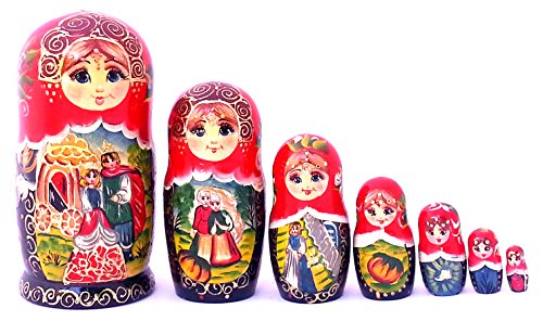 Cinderella Russian Nesting dolls Hand Carved Hand Painted 7 piece DOLL Set fairy tale