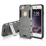 iPhone 7 Case Heavy Duty Extreme Protection Slim Dual Layer Hard PC Shell exterior and Flexible TPU inner protecting against sudden drops and falls with Kickstand for iPhone 7 4.7 inch (2016) -Gray