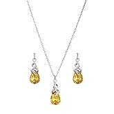 RUOFFETA Teardrop Crystal Jewelry Set, Birthstone Pendant Necklace Drop Dangle Earrings for Women