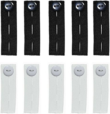 Elastic Pants Waist Extender 10-Pack - Strong Adjustable Pant Button Extenders by lusata(5 pack-black and 5 pack-white)