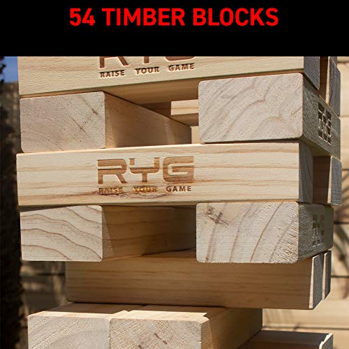 RYG Giant Wooden Toppling Tower, Large Tumbling Timbers Blocks, Wood Stacking Yard Game Jumbo Backyard Set with Carrying Case