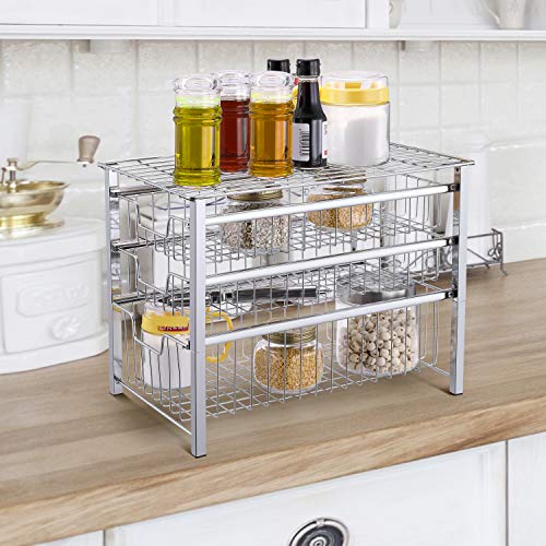 Stackable Under Sink Organizer 3 Tier Sliding Basket Chrome