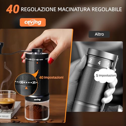 CEVING World's First 60g High Capacity Manual Coffee Grinder, Black | Portable Grinder with 40 Settings Ceramic Conical Grinder for Pour Over French Press Camping Travel Gift