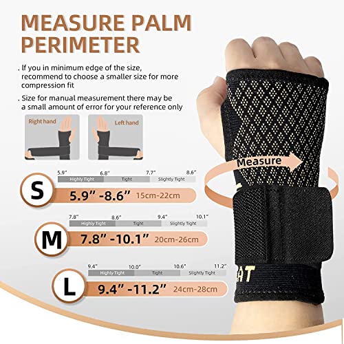 Copper Wrist Compression Sleeves (1 Pair) for Carpal Tunnel and Pain Relief Treatment,Wrist Support for Arthritis, Tendonitis, Sprains, Workout.Breathable and Sweat-Absorbing double MT