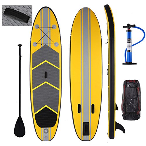 Hurbo 10ft Inflatable Stand Up Paddle Board iSUP、Hand Pump、Paddle、Backpack, Paddling and Surf Control Non-Slip Deck - Youth and Adult (Yellow)