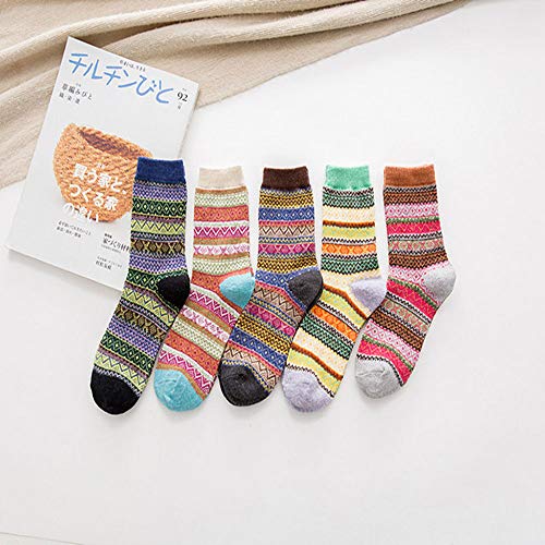 Getadate 5 Pairs Socks Women Thickened Socks Vintage Sock Ethnic Style Tube Cotton Socks Long Socks Warm Winter Crew Socks - Thumbnail 2