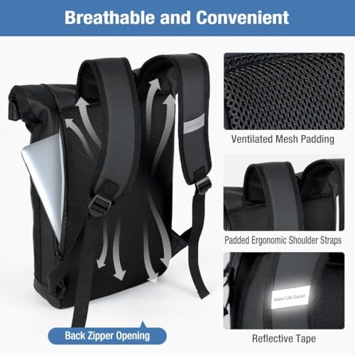 Lekeinchi Waterproof Backpack for Women and Men, Large Backpack with Compartment for 17 Inch Laptop, Elegant Travel Backpack for Travel, Work, College – Black