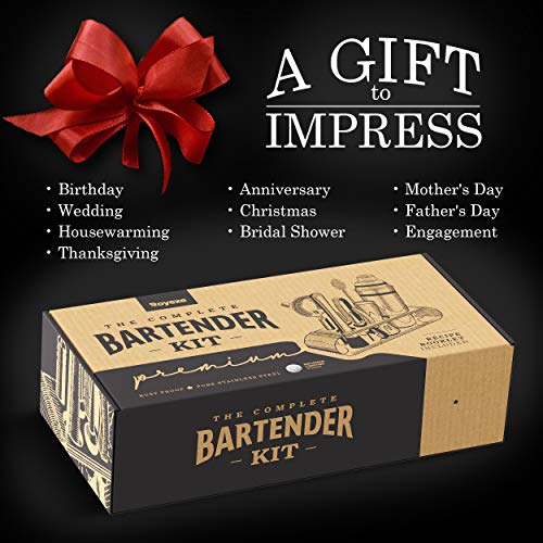 The Complete Bartender Kit | 11 Piece Cocktail Shaker Set with Stand | Great To Make Martini, Margarita, Mojito or Any Other Alcohol or Liquor Drink | Impressive Set For Special Gift! (Antique Copper)