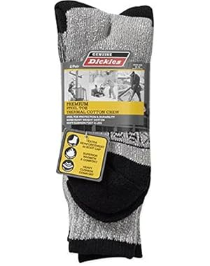 2 Pair Men's Premium Steel Toe Thermal Cotton Crew Socks - Black 6-12